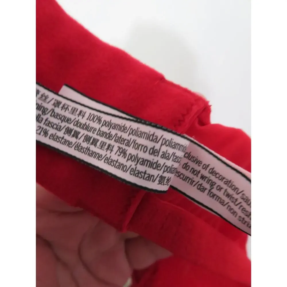 Victoria's Secret Women Sz 36DDD Red Very Sexy Push Up Bra Rhinestone Straps